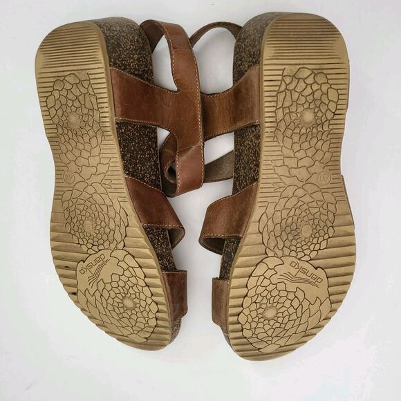 DANSKO Savannah Wedge Sandals Womens 9.5 10 EU 40 Brown Strappy Leather - Picture 9 of 9